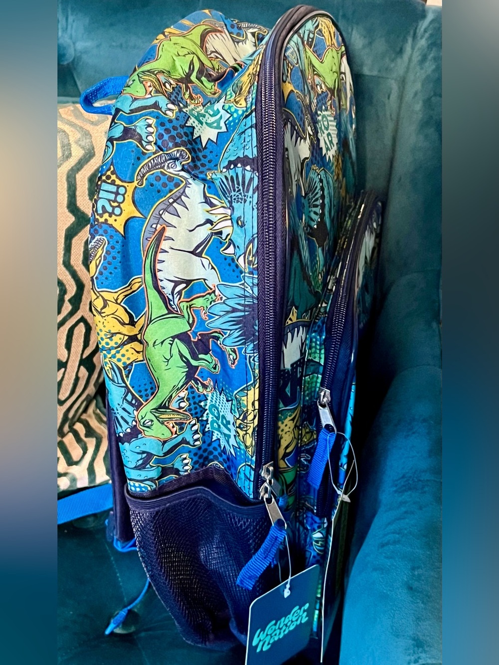Wonder Nation Kids 17" Laptop Backpack Pop Art Dino 🦕 Indigo Blue NWT - Picture 4 of 11